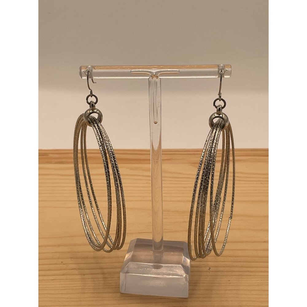 Silver Tone Multi Hoop Drop Earrings Lightweight Statement Jewelry For Women